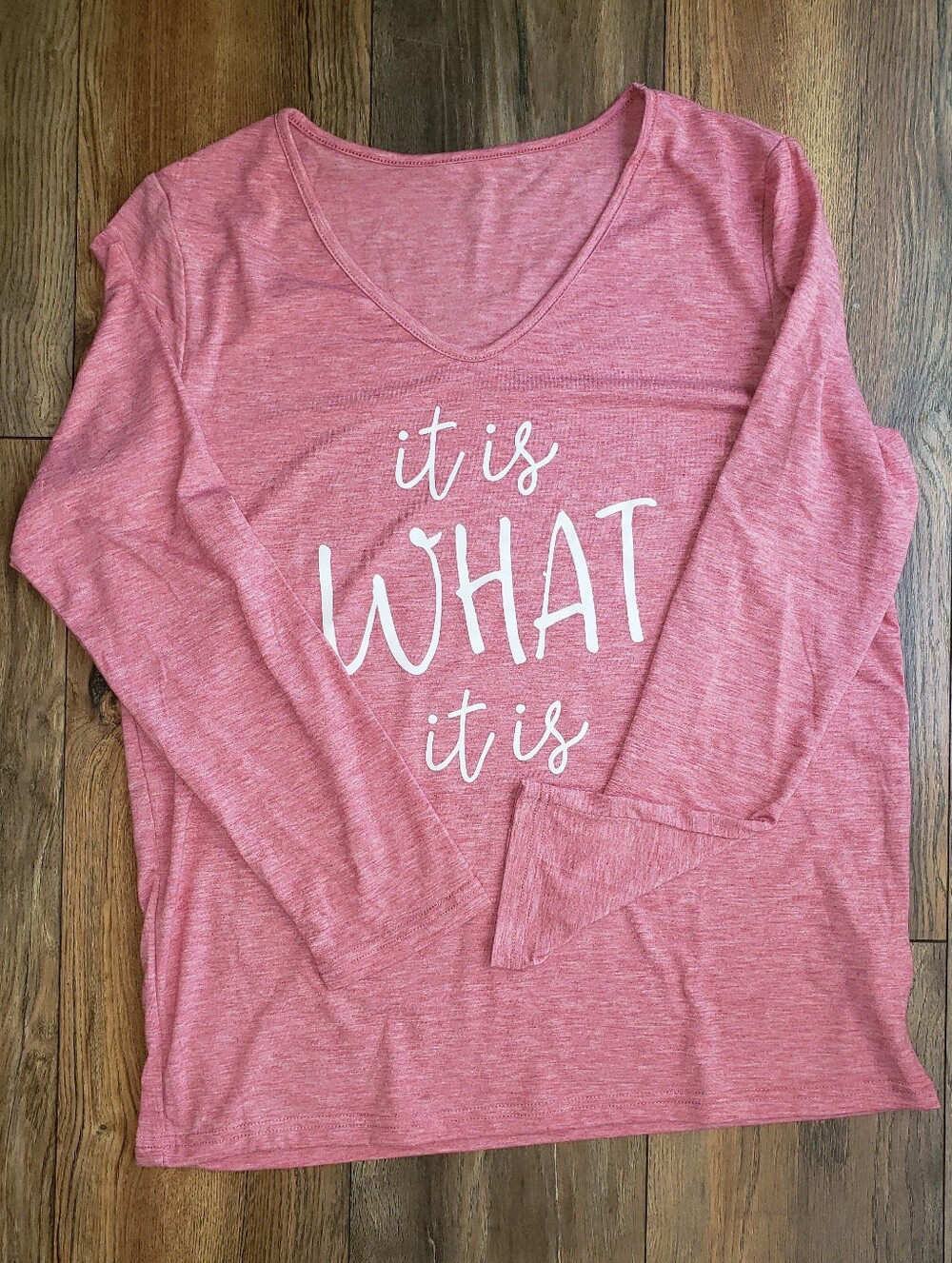 Women’s Pink V-Neck Long Sleeve Graphic Tee - 'It Is What It Is'